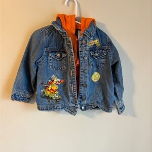 Vintage Disney Pooh Blue Denim Jacket with Orange Hoodie